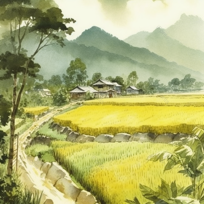 国风宁静的乡间写实水墨插画,插画/手绘图,插画/手绘图库,插画/手绘图下载,插画/手绘
